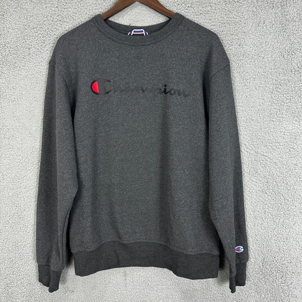 Champion Sweatshirt Mens Medium Gray‎ Script Logo Cotton Pullover Gorpcore Gym